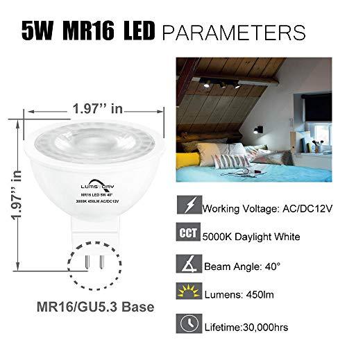 LumStory MR16 LED Bulb 5000K Daylight 12V GU5.3 Bipin Base Non-Dimmable 50W Equivalent Halogen Bulbs 5W LED Replacement for Landscape Track Lighting 10-Pack