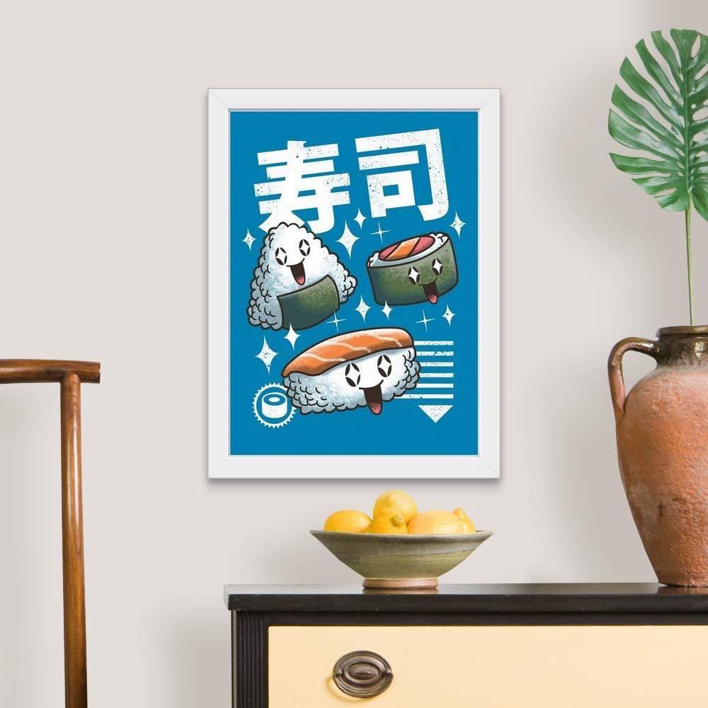 CANVAS ON DEMAND Kawaii Sushi White Framed Art Print, Food Artwork