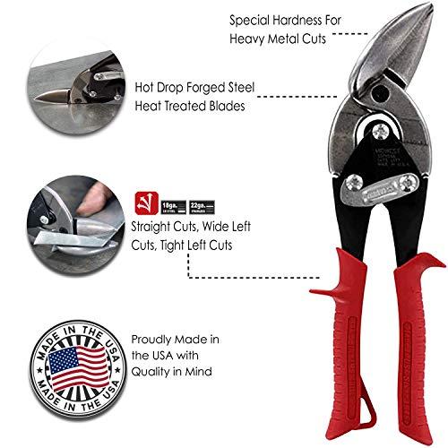 Midwest Snips MIDWEST Special Hardness Aviation Snip - Left Cut Offset Stainless Steel Cutting Shears with Forged Blade & KUSH\'N-POWER Comfort Grips - MWT-SS6510L