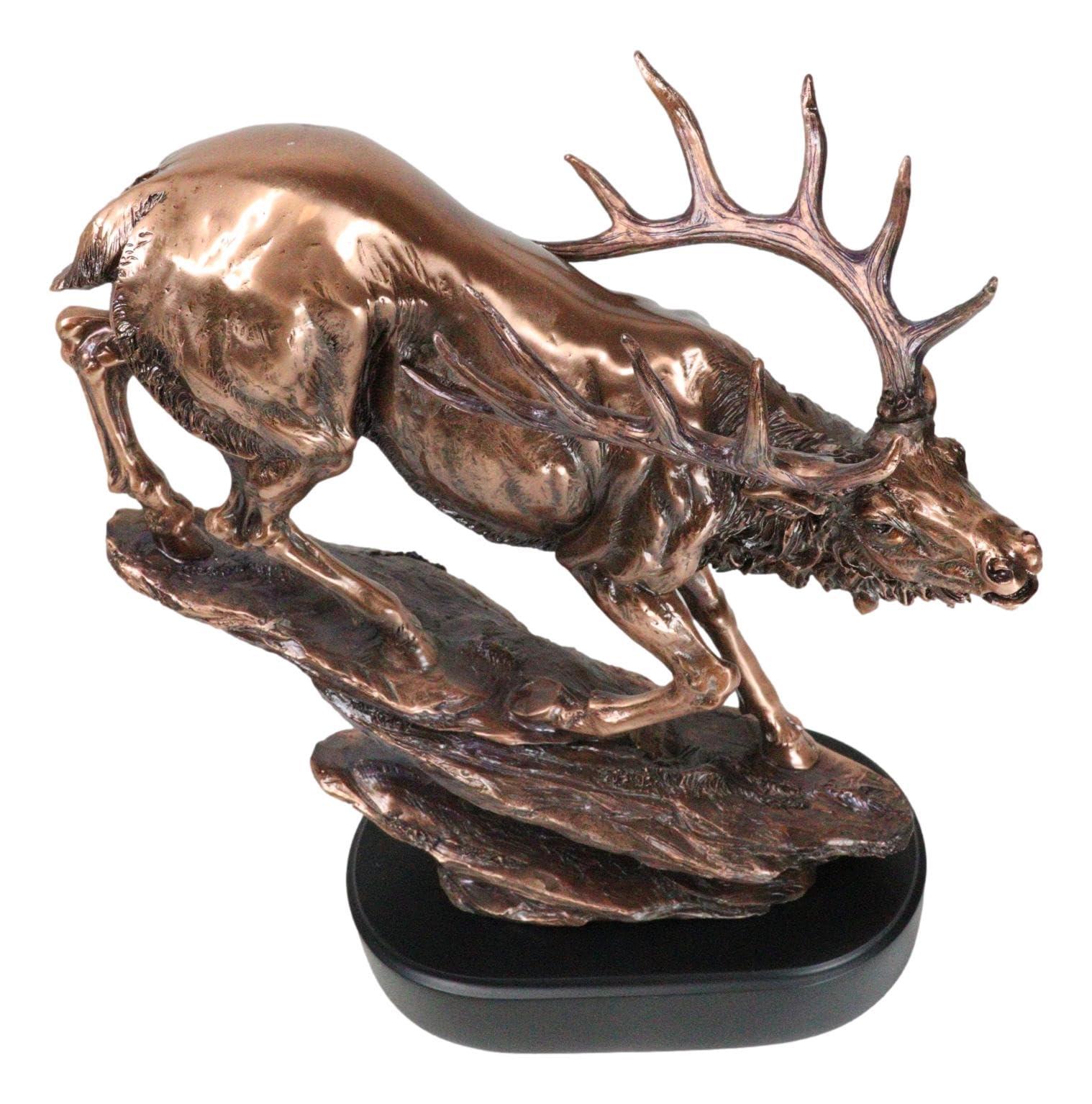 Ebros Gift Ebros Large Bellowing Wapiti Bull Elk Deer Descending Steep Rock Hill Rustic Statue in Bronze Electroplated Finish with Trophy Base Wildlife Deers Elks Hunters Cabin Lodge Figurine