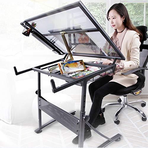 KOHARA KOHARA Drawing Table Tiltable Drawing Table, Adjustable Art Desk, with Storage Craft Table, Drafting Table Glass Panel, Child Adult Drawing Desk beautiful scenery