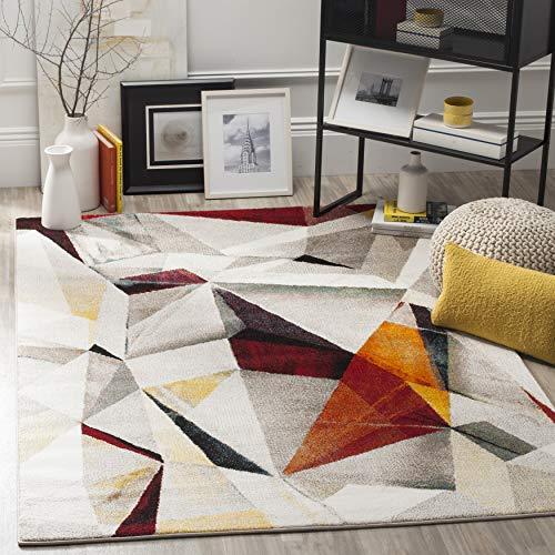 Safavieh SAFAVIEH Porcello Collection Area Rug - 5\'3\" x 7\'6\", Light Grey & Orange, Modern Abstract Design, Non-Shedding & Easy Care, Ideal for High Traffic Areas in Living Room, Bedroom (PRL6940F)