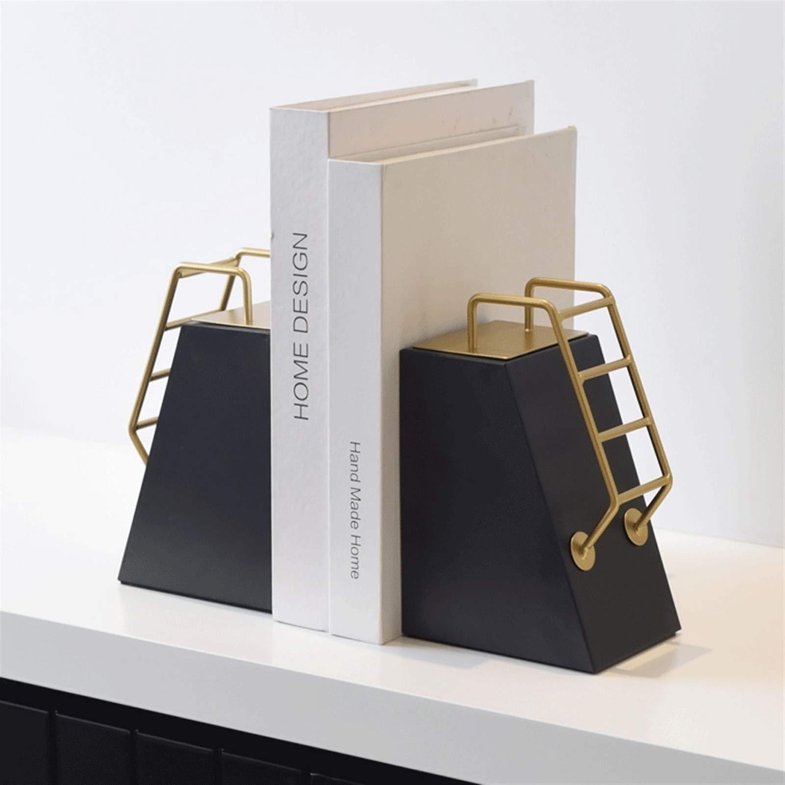 RSLEE RSLEE Bookends for Shelves Bookends Book Stoppers Decorative Book Ends Ladder Design Bookend Reading Book End Bookshelf Decor for Office Book Ends for Heavy Books (Color : Black-2pair)