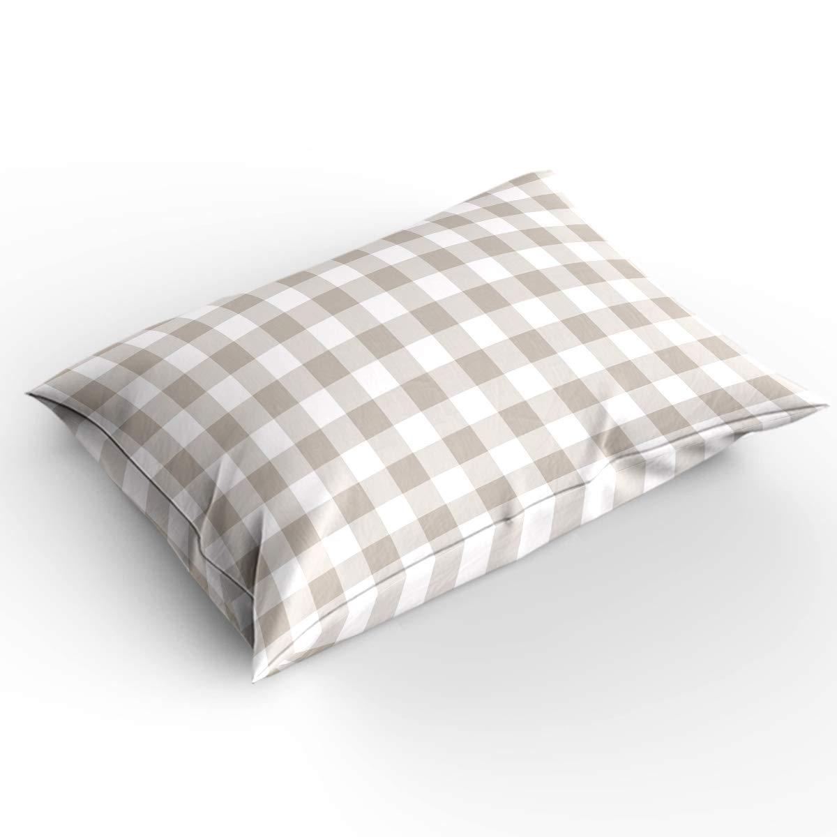 Chic D Bedding Duvet Covers Set 3 Piece Set, Beige Brown Plaid Queen Duvet Cover and 2 Pillow Cases Set, Farmhouse Buffalo Check, All Season Microfiber Reversible Bedding