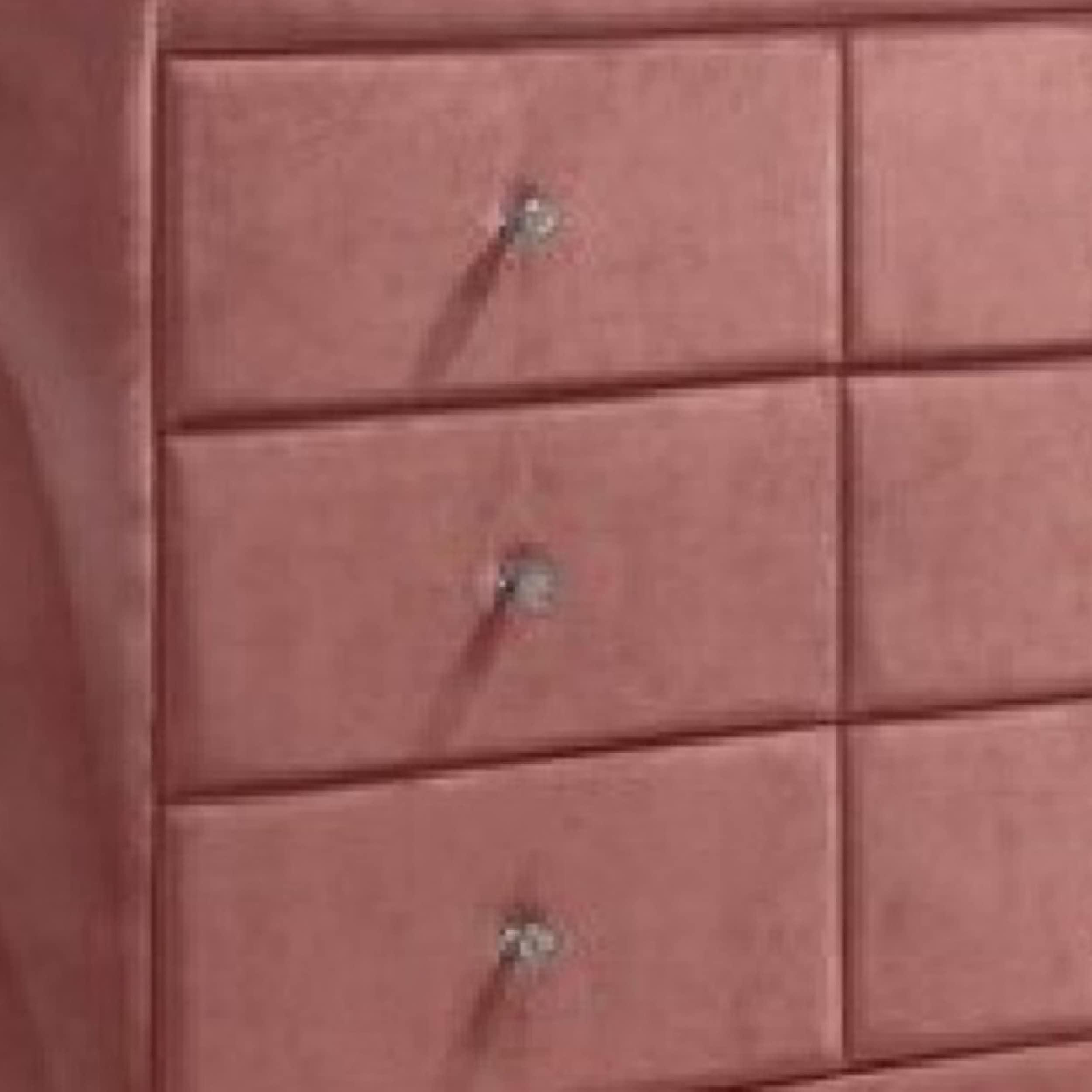 Benzara Benjara Sin 62 Inch Modern Side Dresser, 6 Drawers, Round Metal Knobs, Velvet, Pink