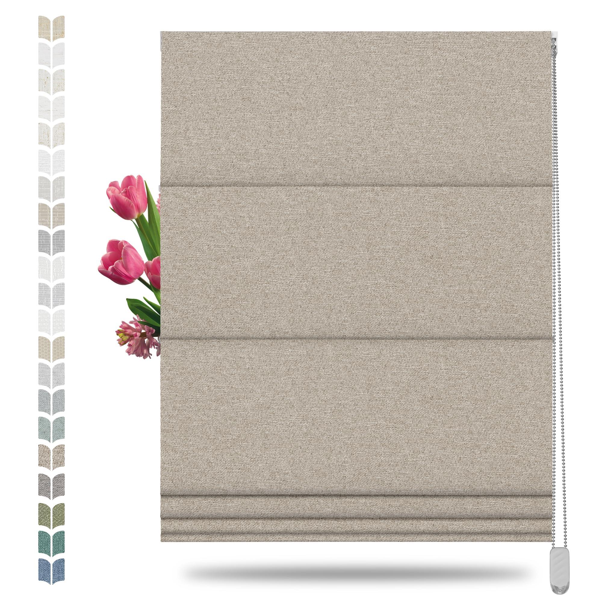 BERISSA BERISSA Blackout Roman Shades for Windows,Linen Roman Blinds,Room Darkening Thermal Insulated Pull Down Window Shades for Home Living Room Bedroom,Sand Brown,34" W x 66" H