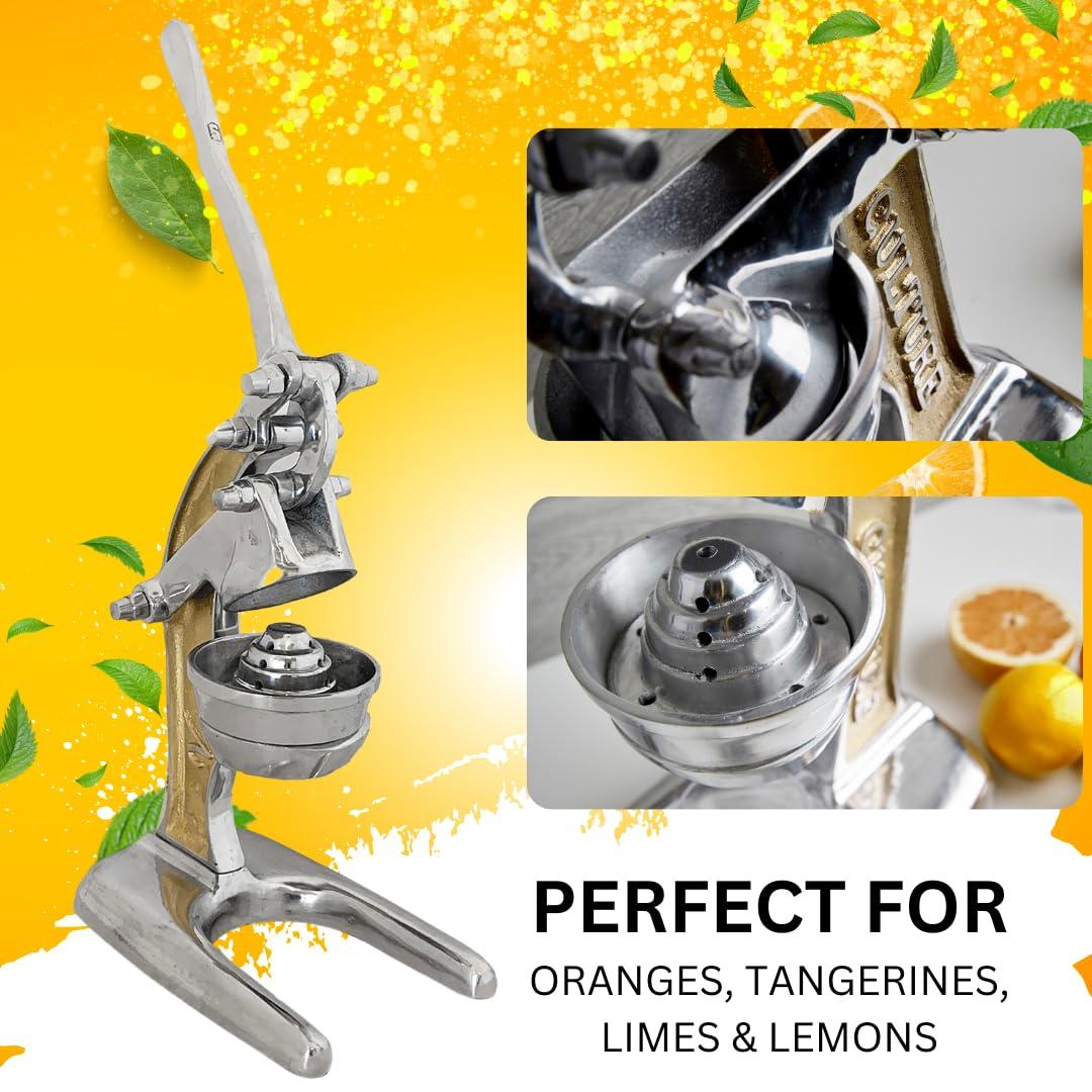 Verve CULTURE Artisan Cast Aluminum Professional Grade Manual Hand Press Juicer Perfect for Orange, Grapefruit, and Large Citrus Fruits Morning Drinks, Cocktails, or Cooking by Verve CULTURE - Gold - Large 14x9x17