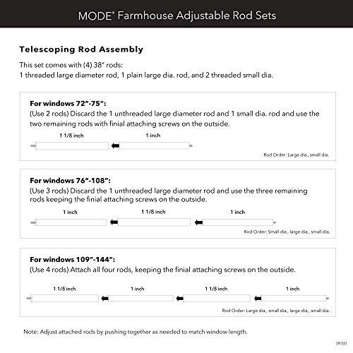 MODE MODE Farmhouse Collection 1 1/8" Diameter Curtain Rod Set with Cottage Square Curtain Rod Finials and Steel Wall Mounted Adjustable Curtain Rod, Fits 72 to 144 Windows, Weathered Black