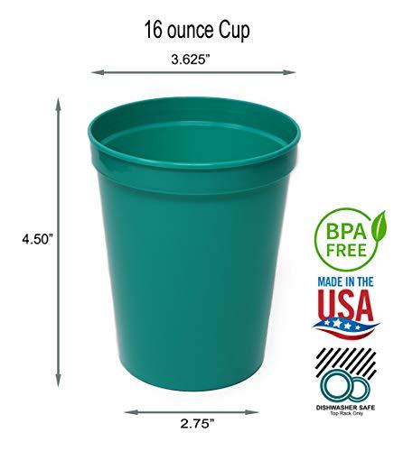 Rolling Sands Rolling Sands 16 oz. Reusable Plastic Stadium Cups, 8 Pack, Made in USA, BPA-Free Dishwasher Safe Tumblers, Teal
