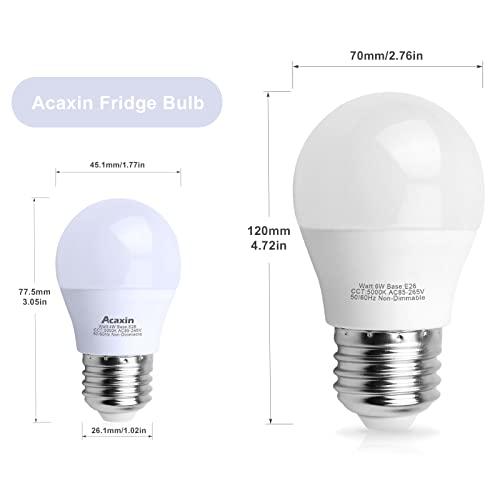 Acaxin Acaxin LED Refrigerator Light Bulb 4W 40Watt Equivalent, Waterproof Replacement for Frigidaire, Freezer IP54, 120V E26 Daylight White 5000K 400 Lumen, A15 Appliance Bulb