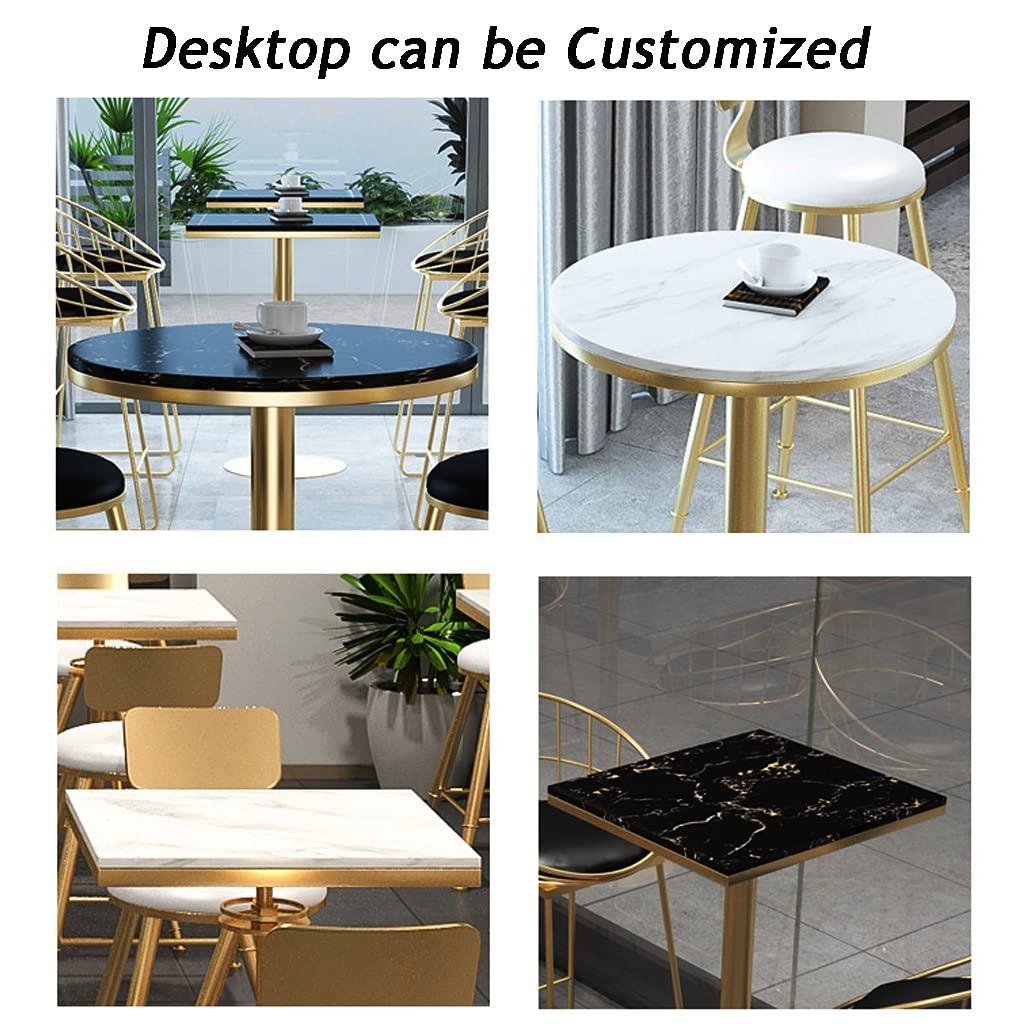 HQBL HQBL Portable Modern Kitchen Bar Table - Round/Square Marble Top Standing Pub Tables - 70/90/110cm Height Party Bar Table,Golden Iron Bracket(White/Black)