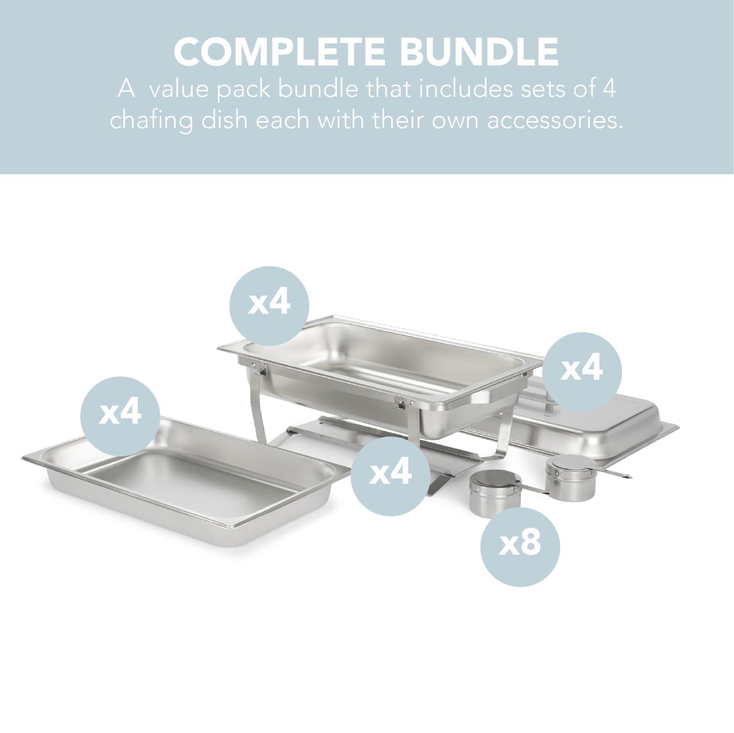 ALPHA LIVING ALPHA LIVING 70014-GRAY 4 Pack 8QT Chafing Dish High Grade Stainless Steel Chafer Complete Set, 8 QT, Alpine Gray Handle