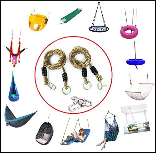 ArtiGifts Tree Swing Ropes Hammock Chair Straps Hanging Kit with 2 Carabiners for Replacement, Adjustment or Extension - 6ft & Holds to 600lbs, Perfect for Children Swing, Outdoor Hammock and Hanging Chair
