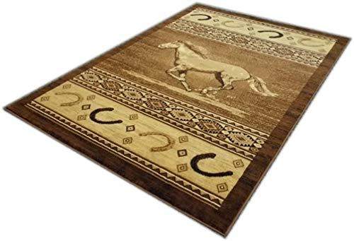 champion rugs champion rugs Western Rustic Lodge Running Horse Stallion Horseshoe Southwestern Design Area Rug (2 Feet X 3 Feet)