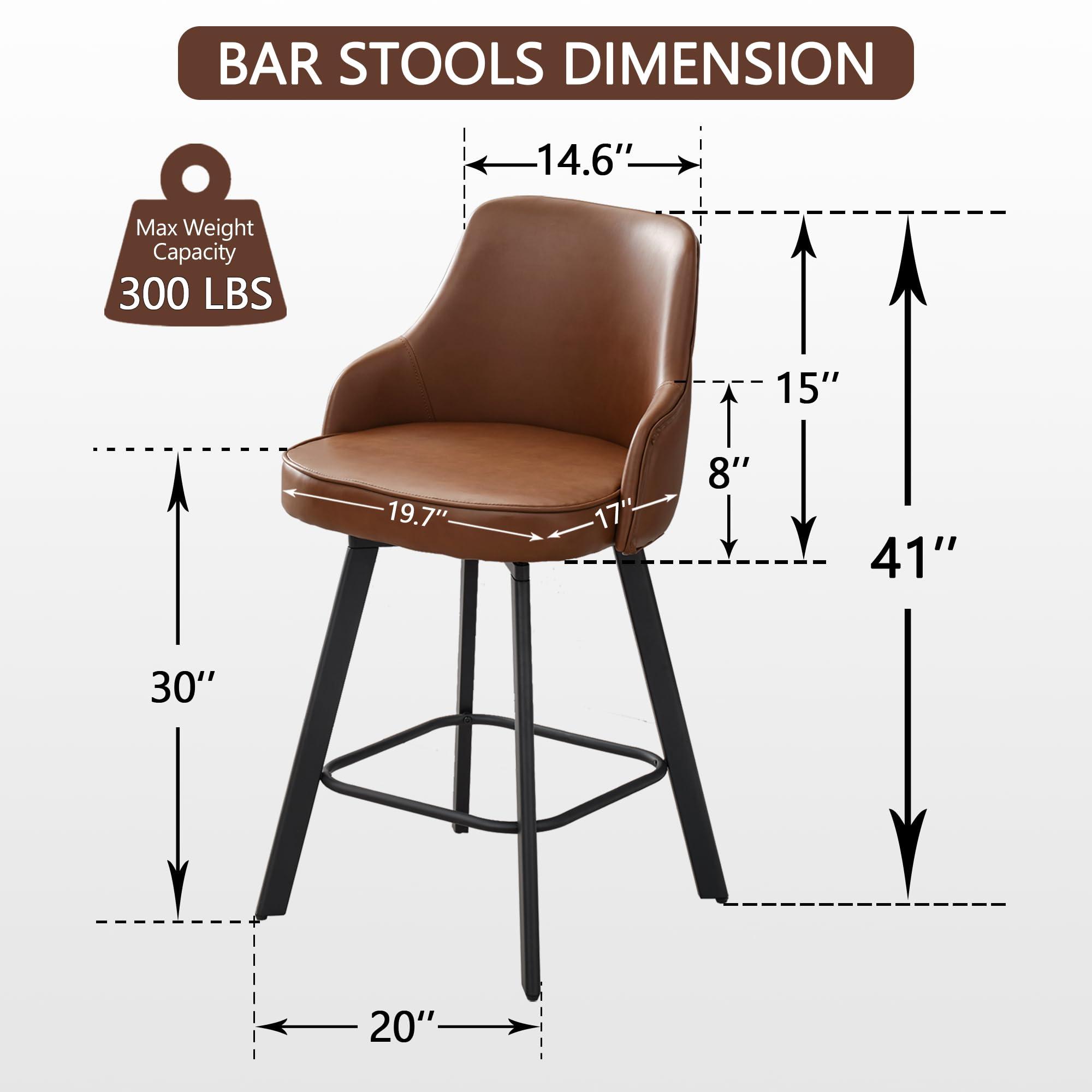 FIRAVOE FIRAVOE Bar Stools Set of 3, 30\" Swivel Bar Height Bar Stools with High Back, Faux Leather Kitchen Barstools Bar Height for Kitchen Island (Dark Brown, 3PCS 30\" Bar Stools)