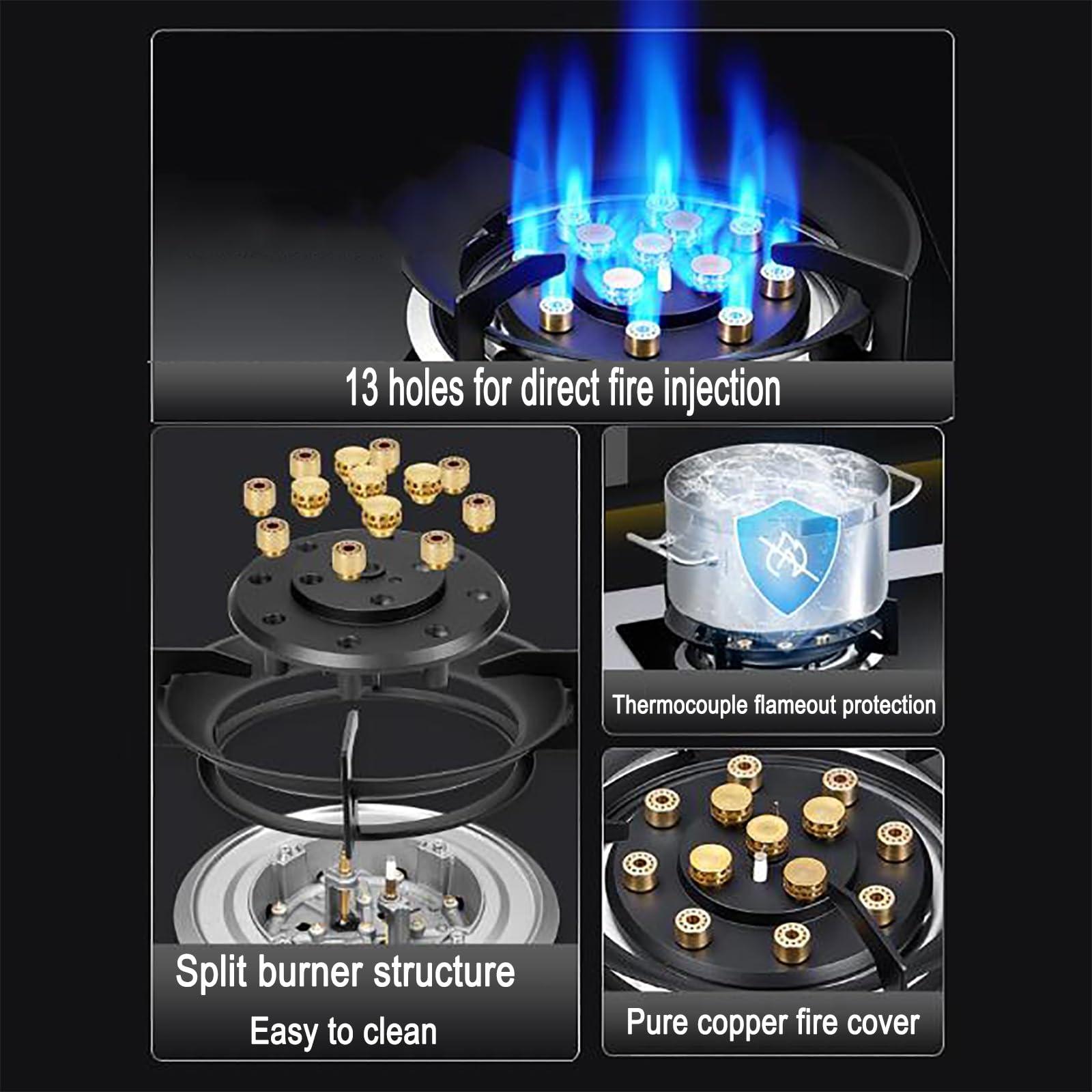 THEGA 5.2KW Gas Cooker - Portable Gas Stove, Tabletop And Flush-mounted Pulse Electronic Ignition Gas Ranges, Touch Control Double Burner Gas Cooker With Timer Function, Easy Clean Stove Gas Stove(LPG)