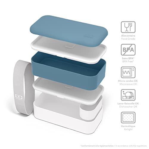 monbento monbento - Bento Box Adult MB Original blue Denim - 2 Leakproof Compartments - Stackable Lunch Box Perfect for Work/Picnic/Sports - BPA Free Food Containers - Microwave & Dishwasher Safe - Blue