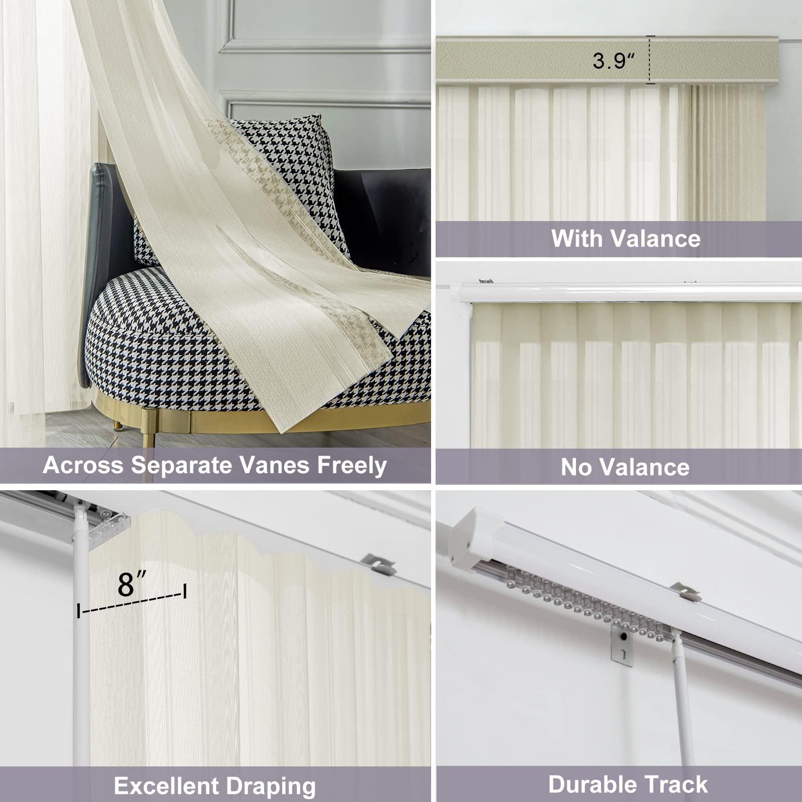 Graywind Graywind Manual Sheer Vertical Blinds Custom Size Adjust Light Fabric Sheer Free Wand Control Privacy Light Filtering Track Slats Set for Patio Sliding Glass Door Large Window (Striped Beige)