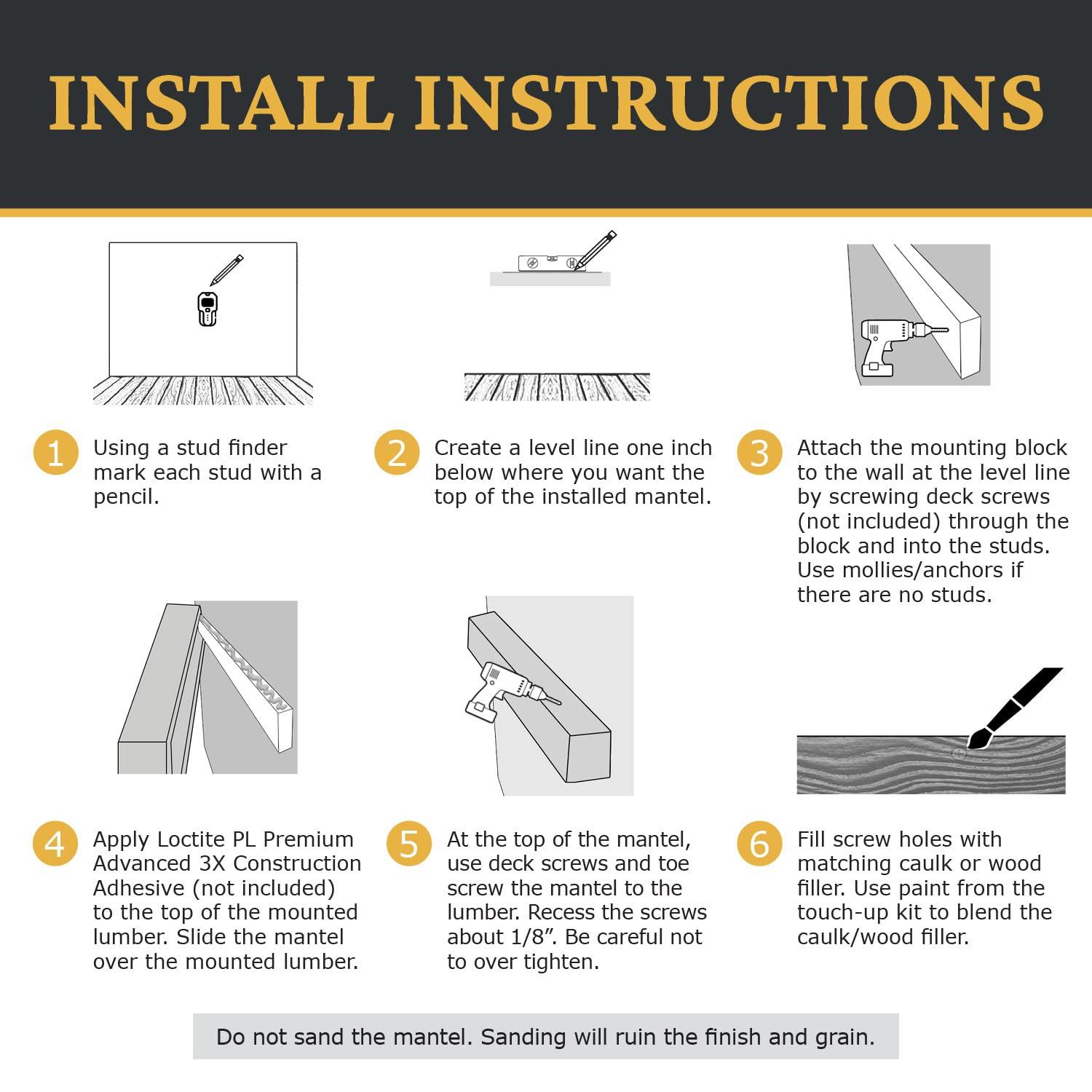 AZ Faux AZ Faux High-Density Polyurethane Faux Fireplace Mantel | Lightweight Rustic Floating Wood Beam with Mounting Strip and Touch-Up Kit | Old English | 48" L x 4" W x 4" H | Burnished