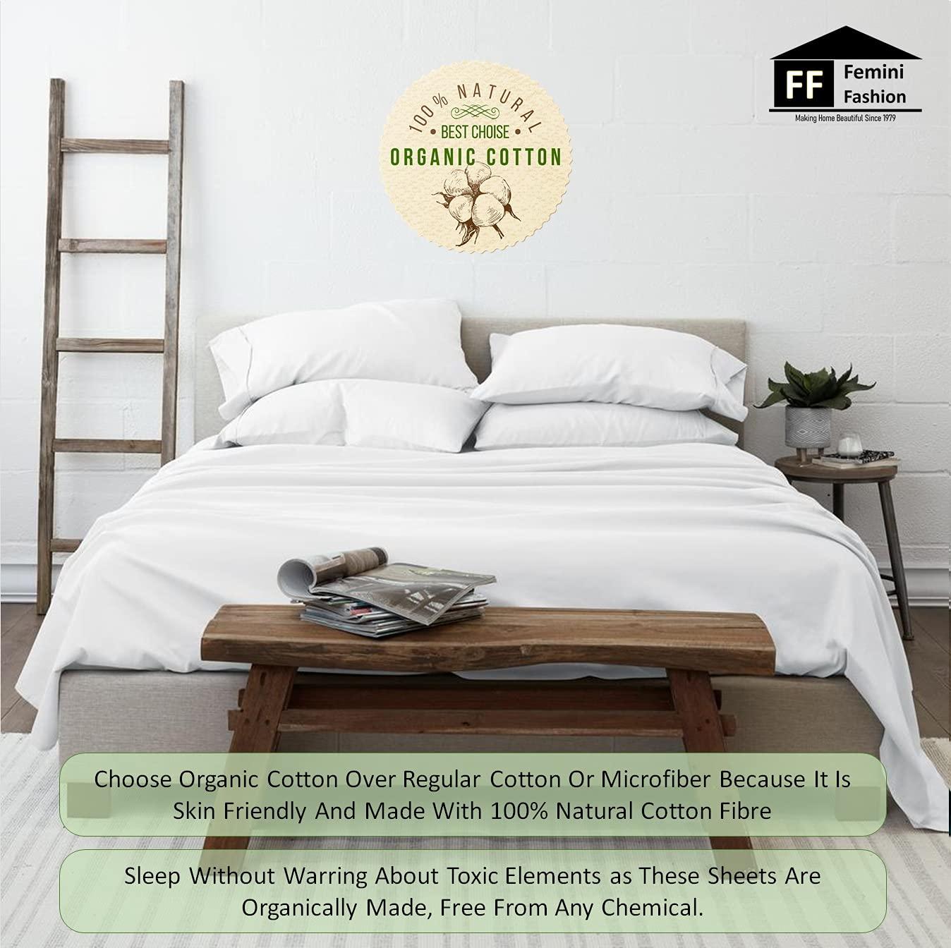 Femini Fashion True Luxury 1500 Thread Count 100% Organic Cotton Hotel Quality Premium 4-Piece Thick & Heavy Bed Sheet Sets, 15-Inches Deep Pockets - Luxurious Wrinkle & Fade Resistant - [White, Twin]