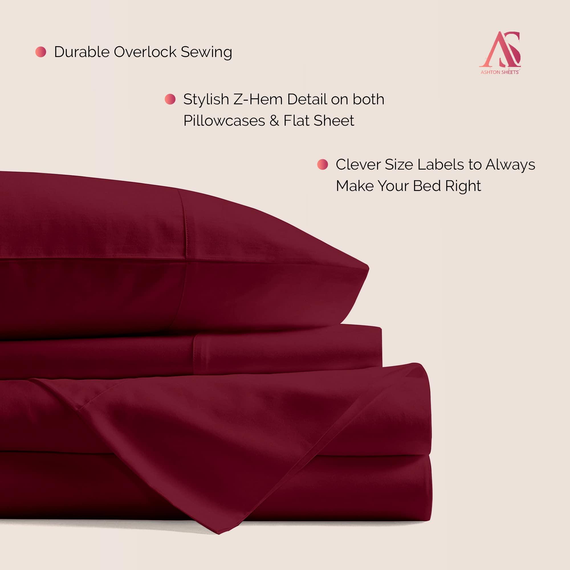 Ashton Sheets Ashton Sheets 100% Egyptian Cotton Sheets Queen Size - 1000 Thread Count 4 PC Queen Sheet Set Egyptian Cotton, Sateen Luxury Sheets Queen Size, High Thread Count Sheets, 16\" Deep Pocket - Burgundy