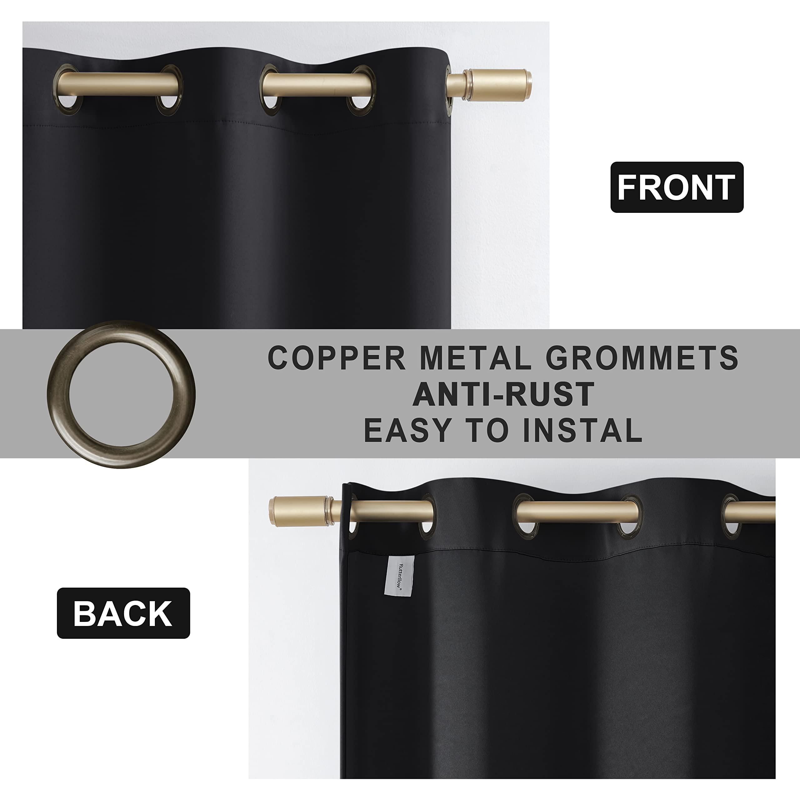 Rutterllow Rutterllow 100% Blackout Curtain Panels, Heat and Full Light Blocking Drapes with Grommets for Bedroom, Black Thermal Insulated Window Treatment Drapes for Living Room (Black, 2 Panels, 42 x 63 inch)