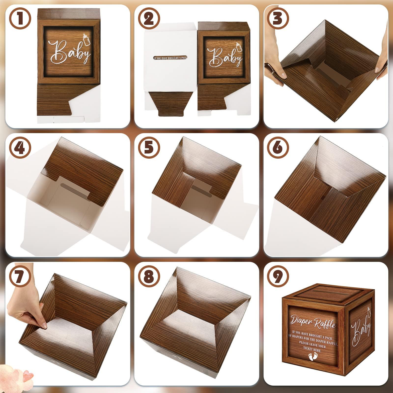 Teling Teling 51 Pieces Diaper Raffle Tickets with Card Box Baby Shower Decorations Baby Shower Holder Box for Girl Boy Diaper Raffle Party(Wooden)