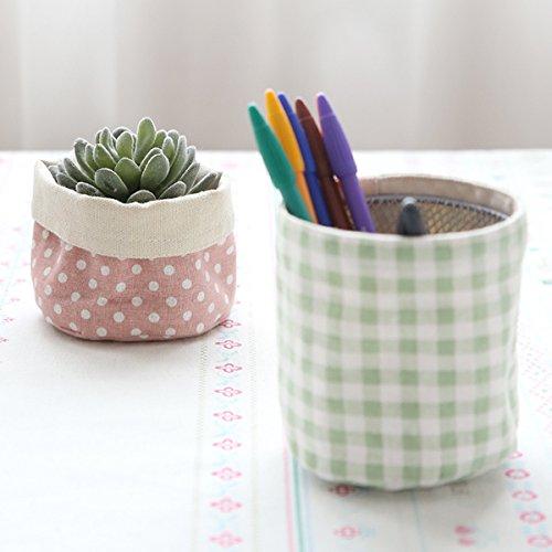 WINGOFFLY WINGOFFLY 3pcs Desk Fabric Storage Buckets Set Round Toy Cosmetic Organizer Decorative Flower Pot Bags for Succulent Flower (Blue)