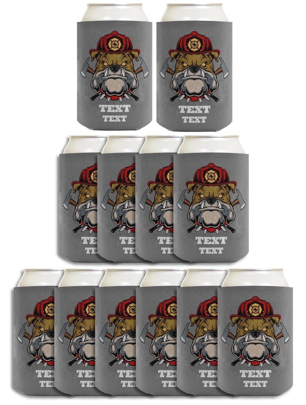Personalized Gifts Fire Fighter Gifts For Son Personalized Firefighter Bulldog Mascot 12-Pack Personalized Can Coolie Drink Coolers Coolies Bulldog