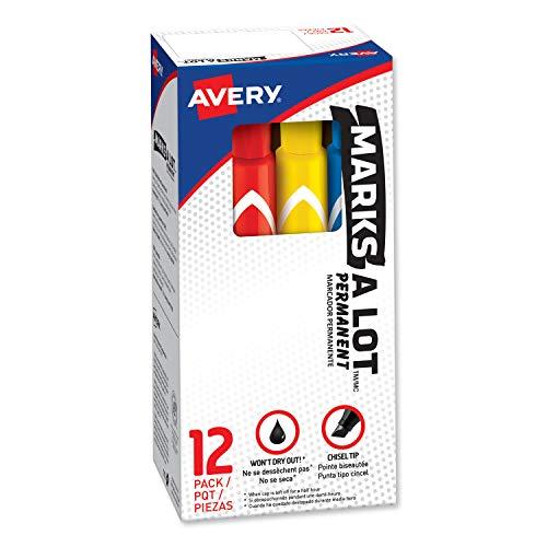 AVERY Avery, 24800, MARKS A LOT Large Desk-Style Permanent Marker, Broad Chisel Tip, Assorted Colors, 12/Set, Sold As 1 Set