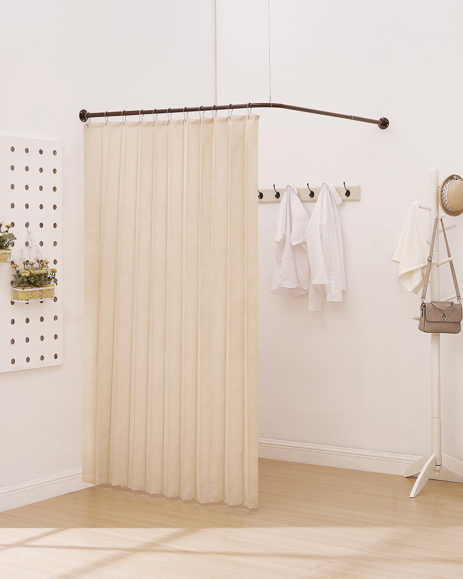 crkmire Crkmire Corner Shower Curtain Rod, Coffee [39"-69"] x [55"-85"] Adjustable L Shaped Shower Rod No-Sagging 90 Degree Curved Curtain Rod for Bathroom Bathtub with 12 Ring Hooks & Ceiling Support