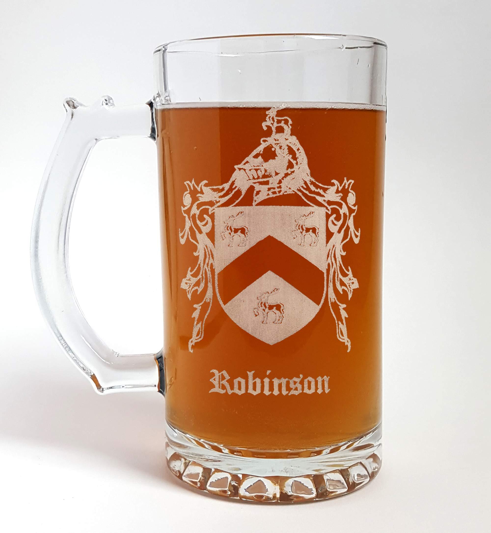 Generic Robinson English Family Coat of Arms 27oz Beer Stein Set of 4: Free Shipping & Personalized Engraving
