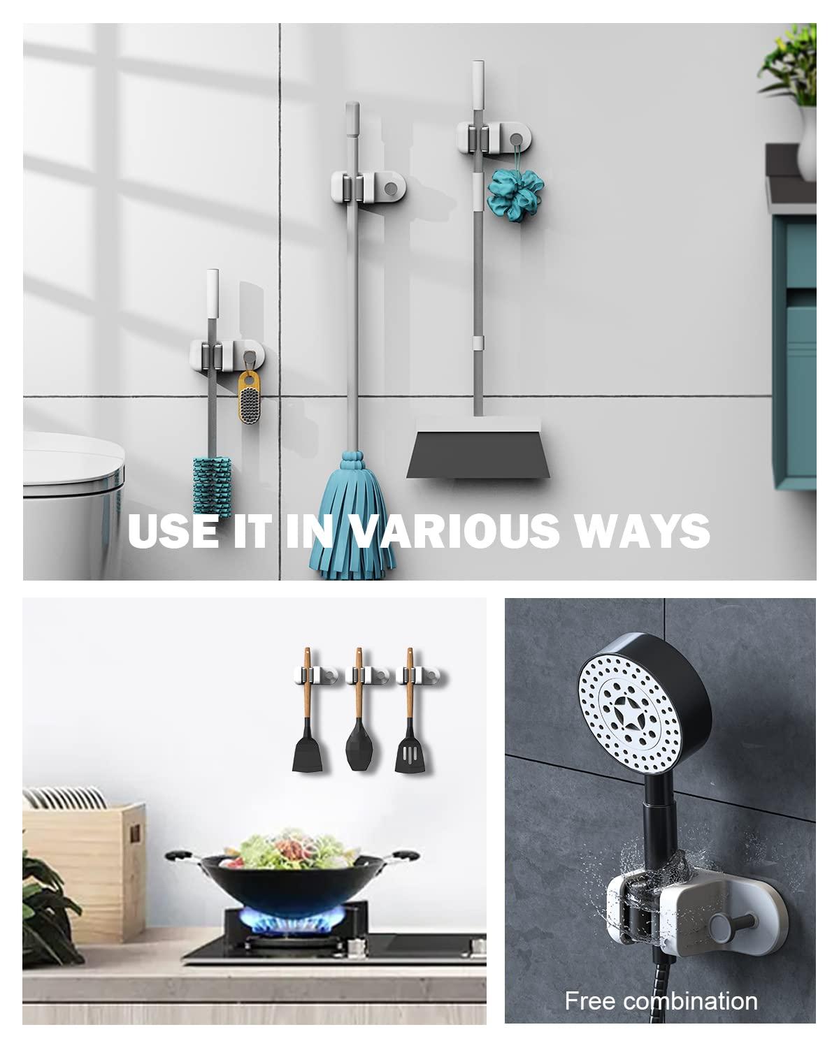 BEZOX BEZOX Mop Holder with Hook - Drill Free Wall Mount Broom Gripper, Cleaning Supplies Organizer Utility Holder - 1PCS