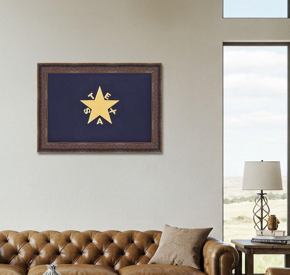 Wall Art Giant Wall Art Giant | Framed De Zavala Blue Texas Flag | Real Cotton Cloth Embroidered Flag with Frame | Hand Stretched | Custom Framed under 2.5mm thick crystal clear acrylic glass | Made In USA 23X31 Inches