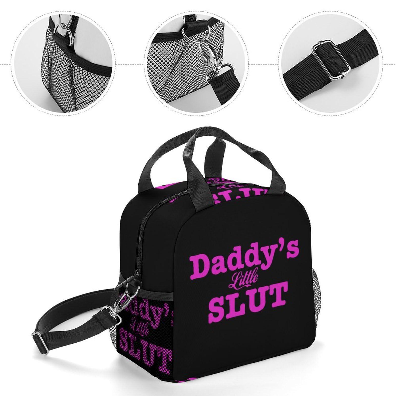 LIJrtrFseRW Daddy\'s Little Slut Insulated Lunch Bag Reusable Lunch Box Tote Bag with Shoulder Strap for Men Women