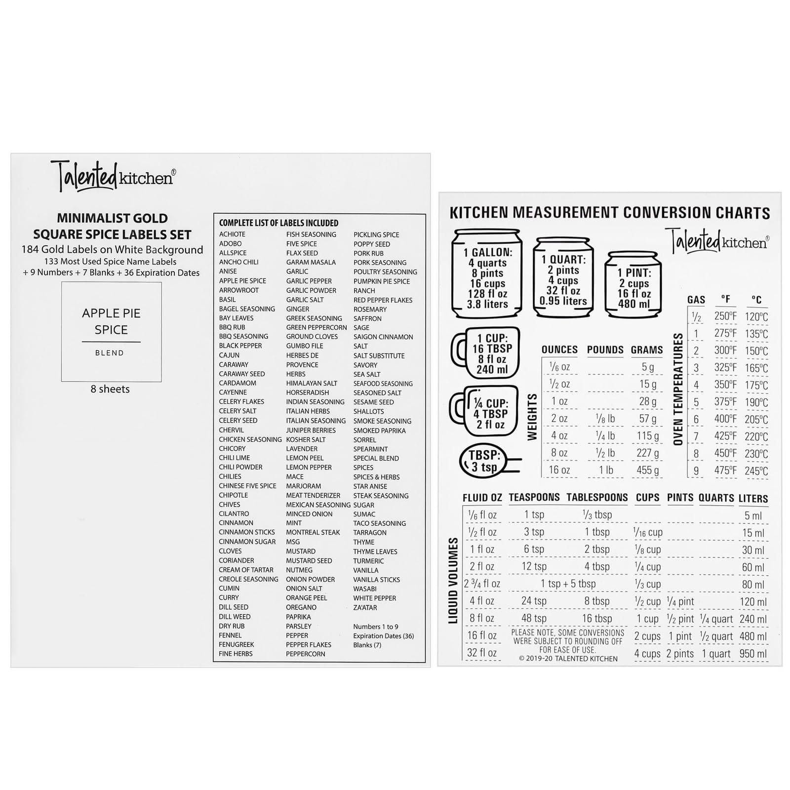 Talented Kitchen Talented Kitchen 24 Pack 6 Oz Glass Spice Jars with Shaker Lids, 328 Preprinted Labels, Gold Caps, and Gold Lids with Seasoning Containers Labels
