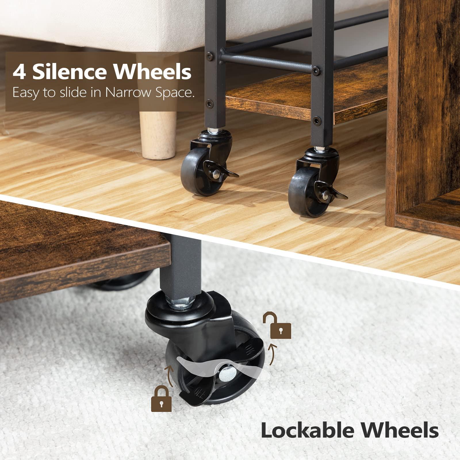 MAHANCRIS MAHANCRIS Slim Rolling Cart, Mobile Kitchen Cart on Wheels, Narrow Storage Cart for Small Space, Wooden Service Cart, for Bathroom, Laundry, Living Room, Rustic Brown RCHR1501Z