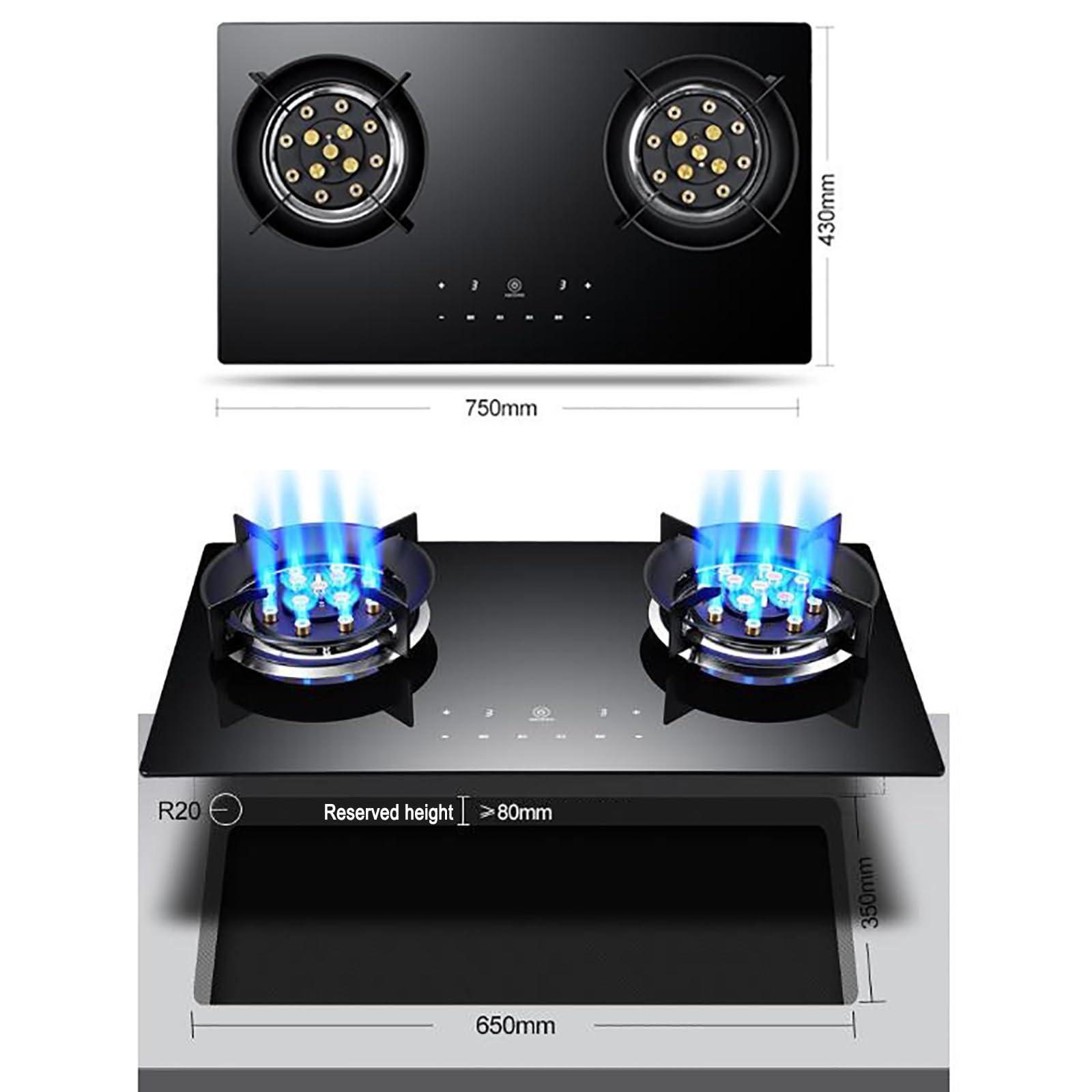 THEGA 5.2KW Gas Cooker - Portable Gas Stove, Tabletop And Flush-mounted Pulse Electronic Ignition Gas Ranges, Touch Control Double Burner Gas Cooker With Timer Function, Easy Clean Stove Gas Stove(LPG)