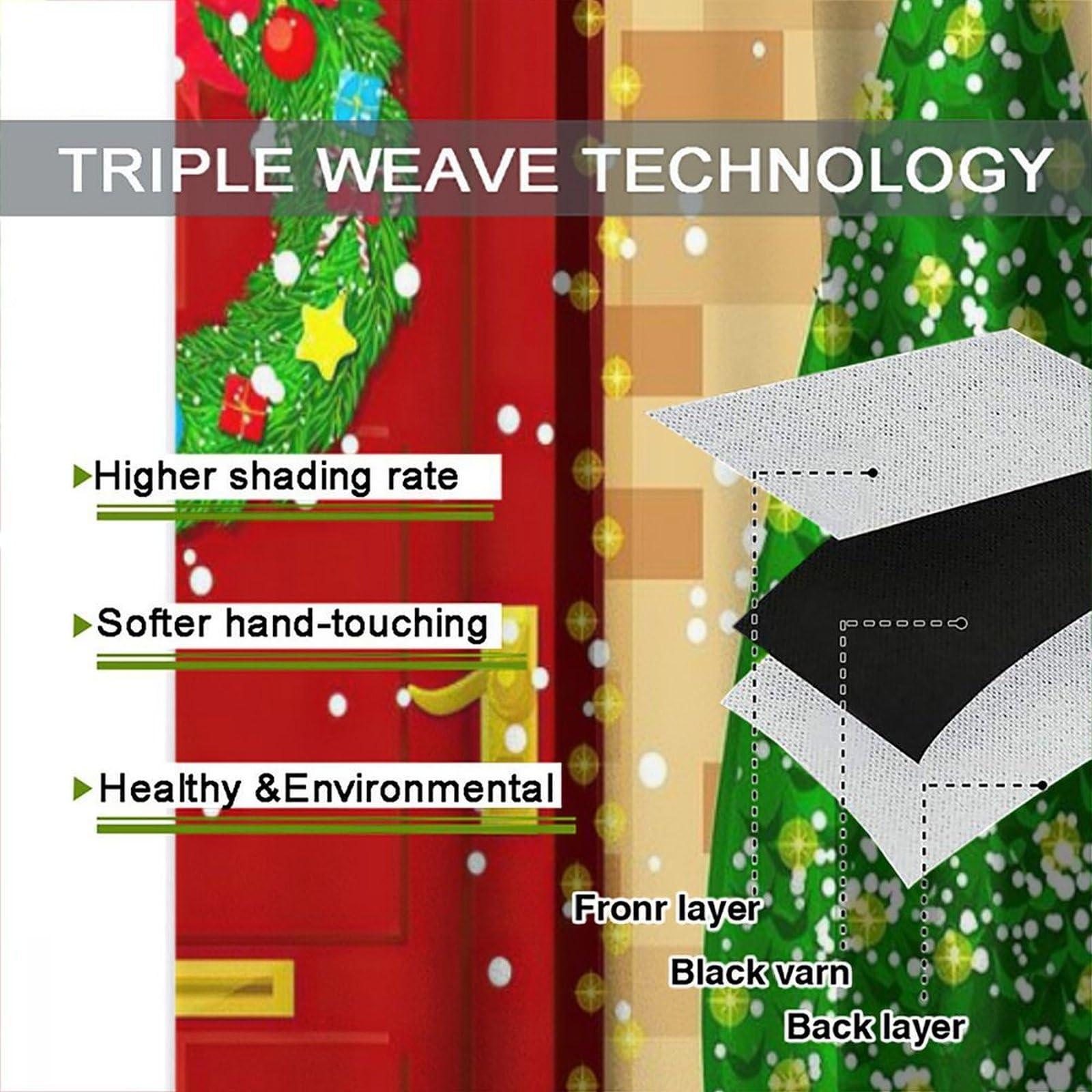 Nanacur Nanacur Christmas Blackout Curtains, Winter Snowflake Red Storefront Xmas Trees Window Drapes, for Christmas Living Room Bedroom 42(W)*84(L) 2 Panels-(Happy Christmas)