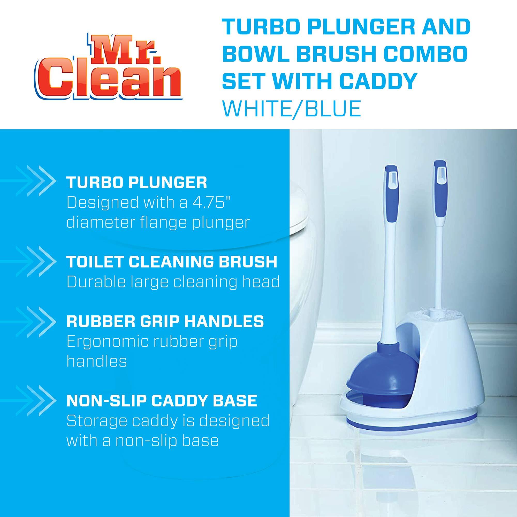 Mr. Clean Mr. Clean Turbo Plunger and Bowl Brush Caddy Set, Toilet Brush Plunger Combo 5-1/2 In.