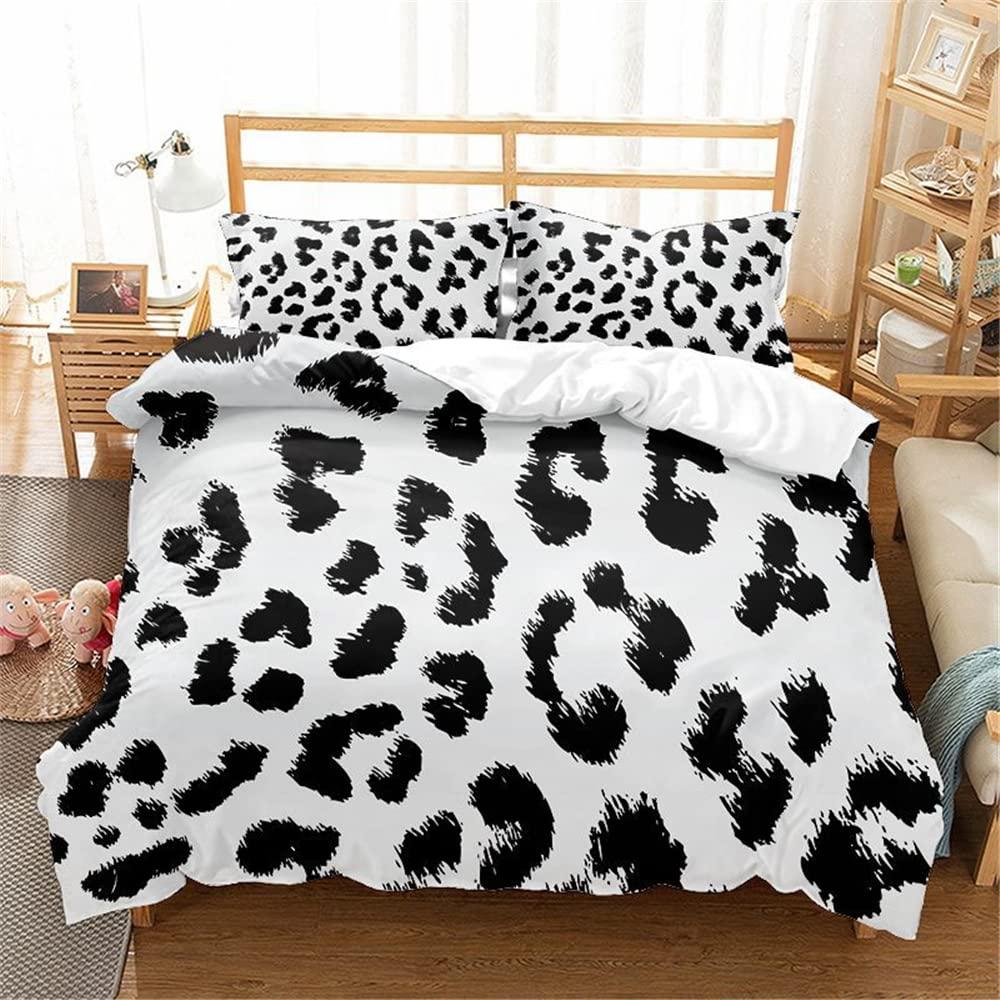 BYMOS Animal Leopard Duvet Cover Cheetah Print Bedding Set Soft Quilt Cover White and Black Twin Comforter Cover with 1 Pillowcase (no Comforter)