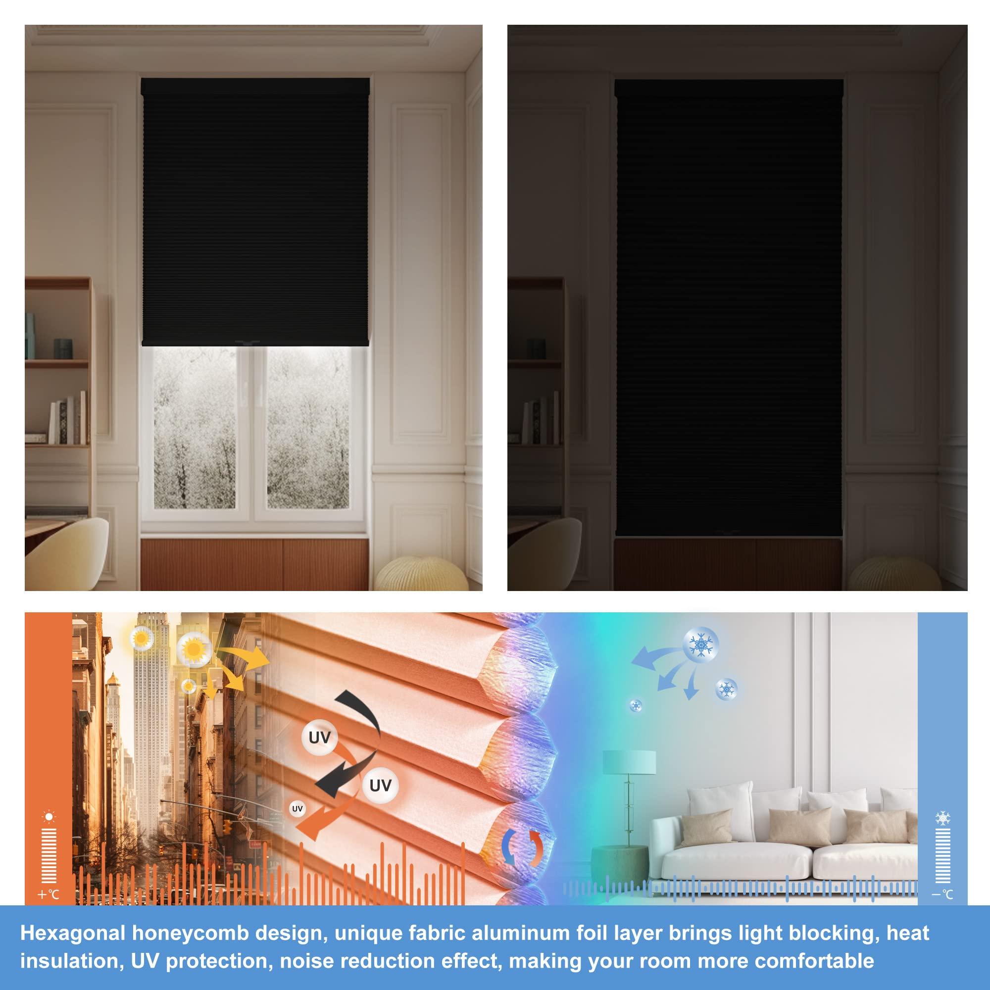 Boolegon Boolegon Blackout Cellular Shades Cordless Honeycomb Shades for Windows Pull Down Honeycomb Blinds Sliding Door Office Living Room Blinds of Bedroom.Black.36 W x 39" H