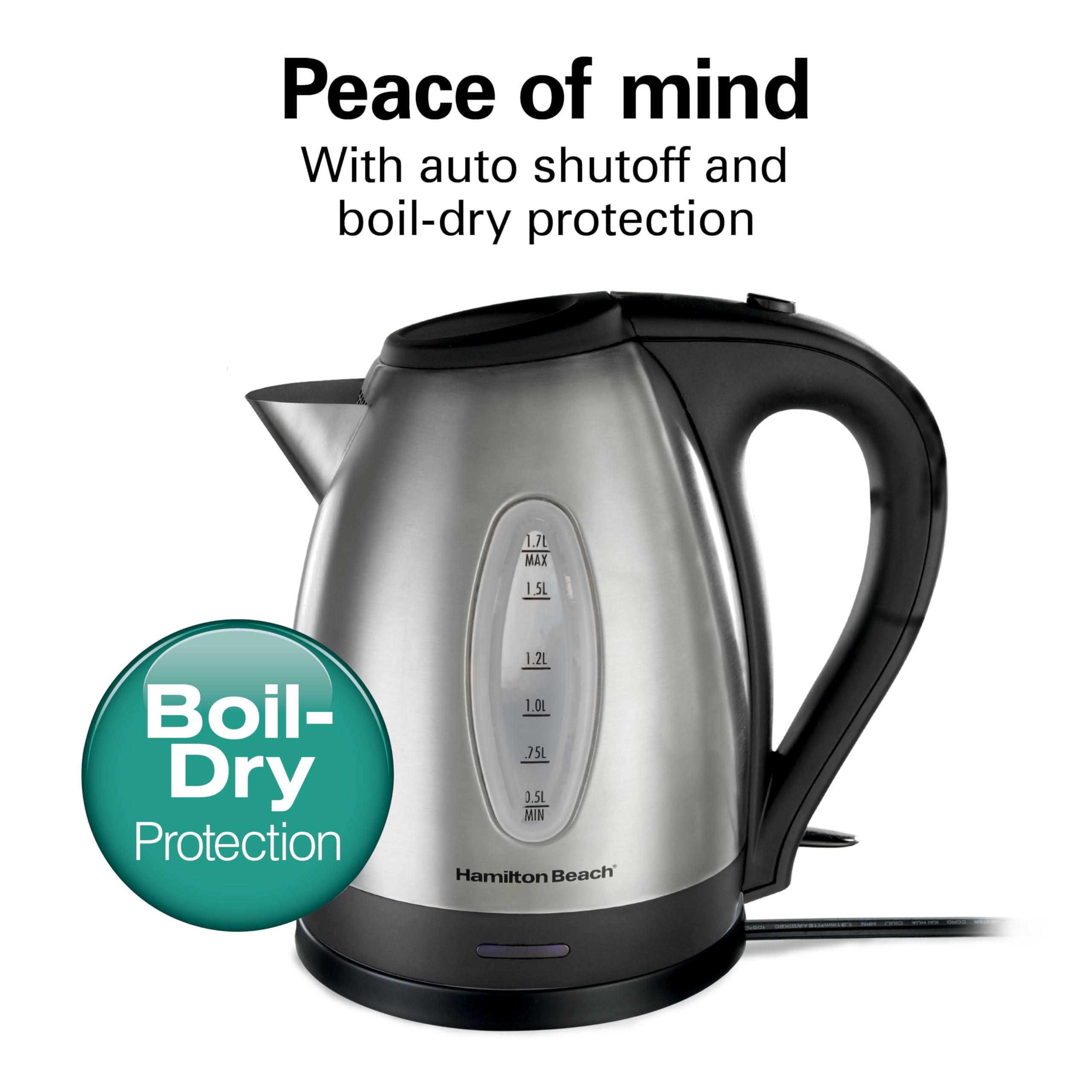 Hamilton Beach Hamilton Beach Electric Tea Kettle, Water Boiler & Heater, 1.7 Liter, Cordless Serving, 1500 Watts for Fast Boiling, Auto-Shutoff and Boil-Dry Protection, Stainless Steel (40880)