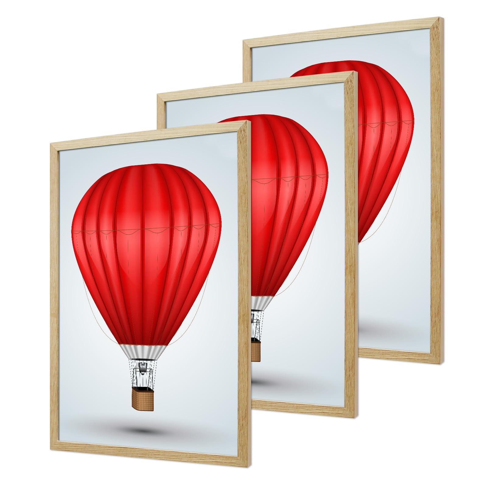 DABLUE DABLUE 20x28 Picture Frame Set of 3 Beige Oak Wood 20\"x28\" Poster Frame 20 by 28 Natural Solid Wood Frames 28x20 Photo Frame with Clear Plexiglass