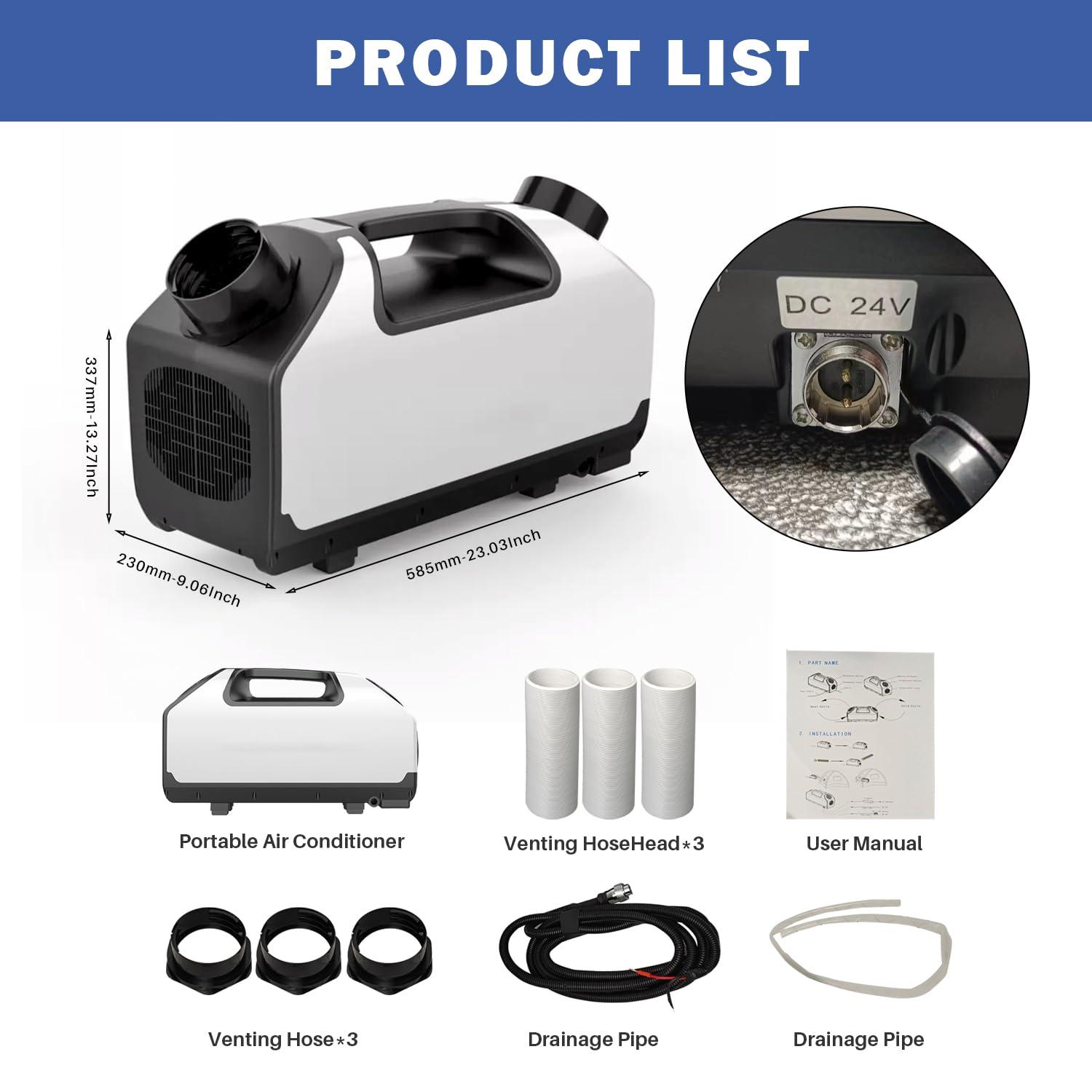 Aspligo Aspligo DC 24v Tent Air Conditioner 3000BTU Portable Air conditioner Cooling AC Unit for Outdoor Camping Tent Van RV Camper Motorhome Truck Trailer SUV Car New energy