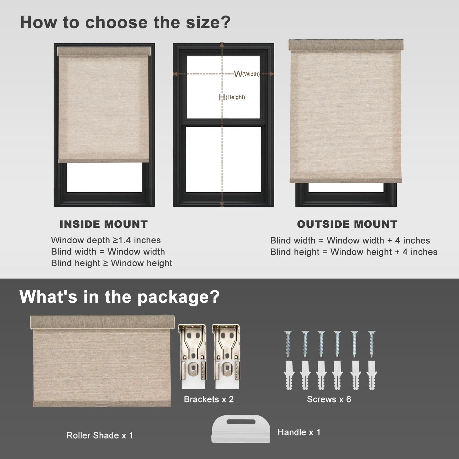 Persilux Persilux Light Filtering Roller Shades for Windows,Cordless,Linen Fabric,Roller Blinds,Thermal Insulated Fabric UV Protection Shades for Home,Office,Bedroom,door,Light Filtering-beige,30" W X 56" H
