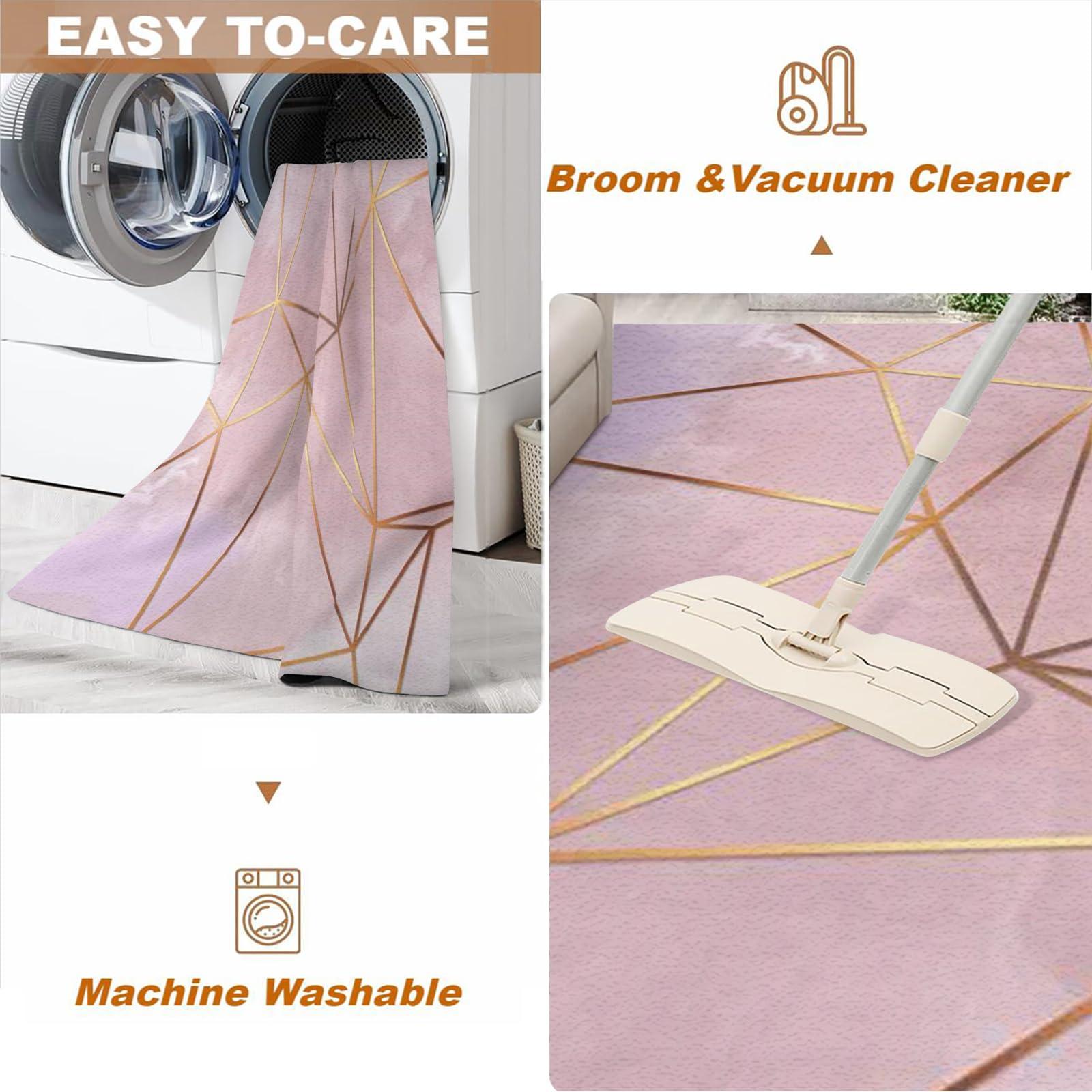 LACEABI Nordic Rose Gold Gradient Geometry Area Rug, Light Luxury Pink Indoor Non Slip Bedroom Rug, Low Pile Foldable Home Decor Carpet for Woman Bedside Living Room Kitchen Dining Room - 3 ft x 5 ft