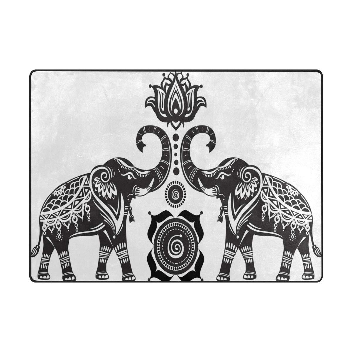 ALAZA ALAZA Indian Elephant Lotus Flower Artwork Area Rug Rugs for Living Room Bedroom 7' x 5'