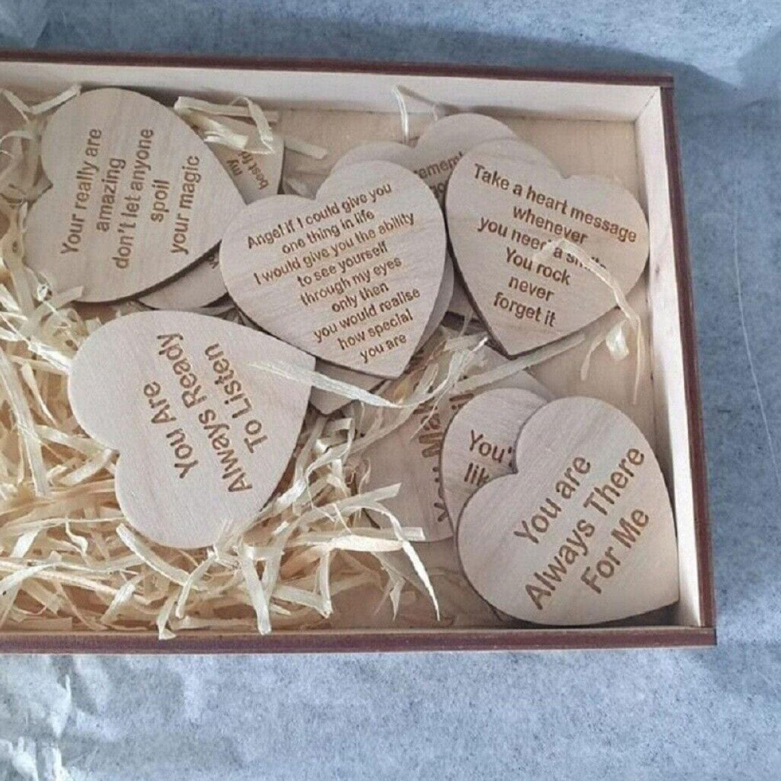 SHOUD SHOUD Unique Friendship Gift,Friendship Wooden Hearts in The Box Reasons Why You are My Friend Personalized Wooden Box and Heart Tokens Set,Christmas Gift(Without Box)