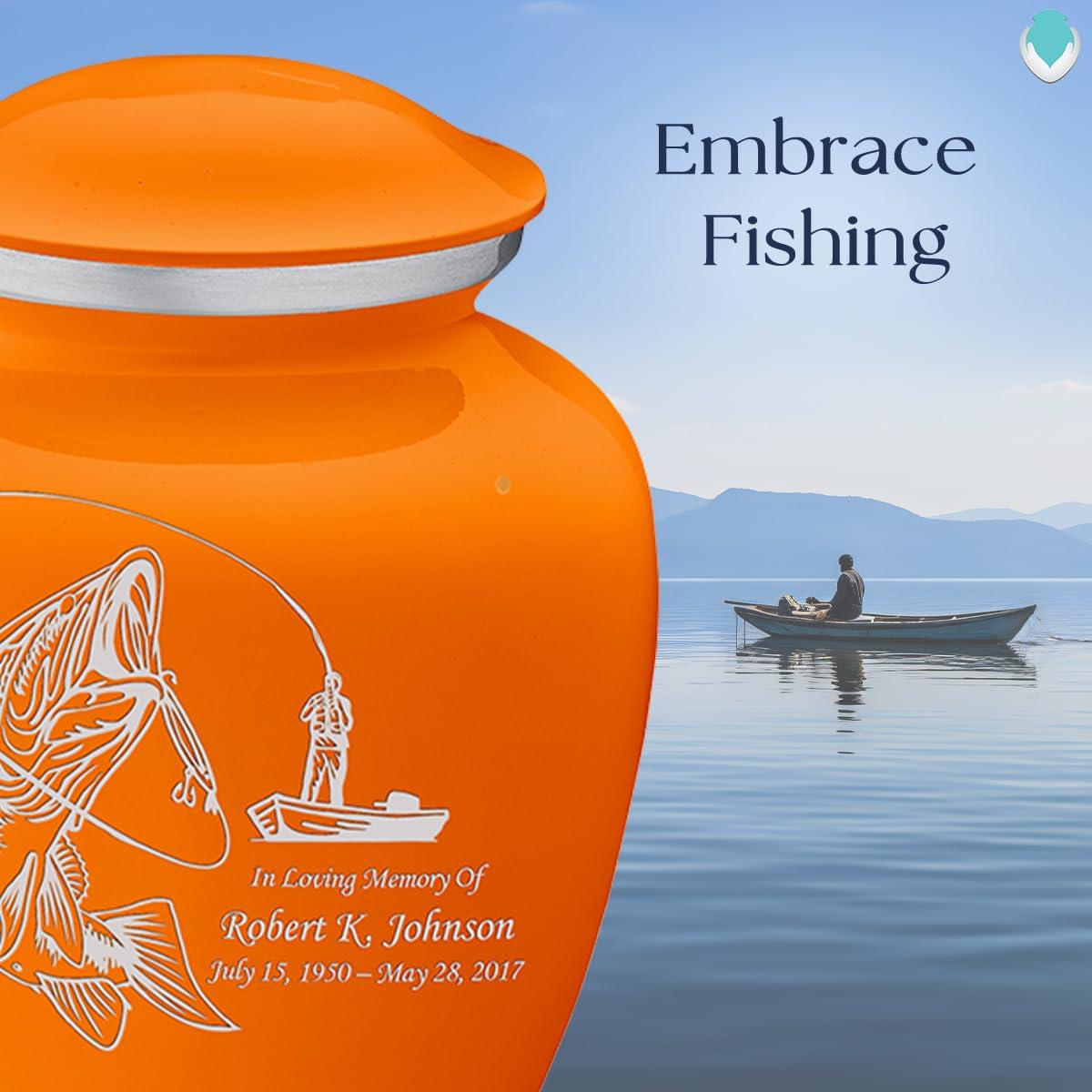 GetUrns Geturns Embrace Adult Personalized Fishing Cremation Urns for Human Ashes I Large Burnt Orange Funeral Urn for Men and Women I 200 lbs